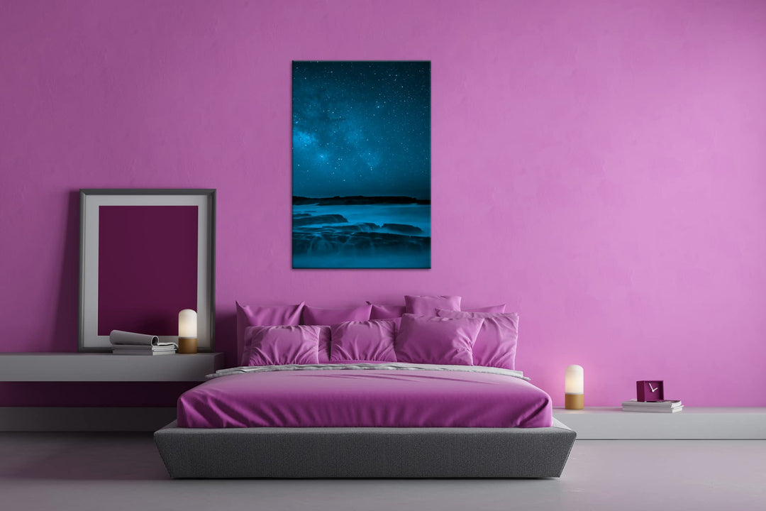 Leinwandbild Sternenhimmel Blau Monochrom 80x60 cm Echtholzrahmen - Bild 3