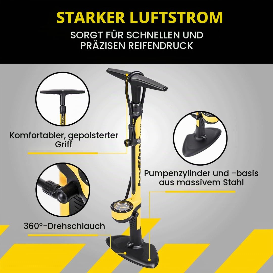 Fahrrad-Standpumpe Stahl 160 psi TwinHead für alle Ventile - Bild 4
