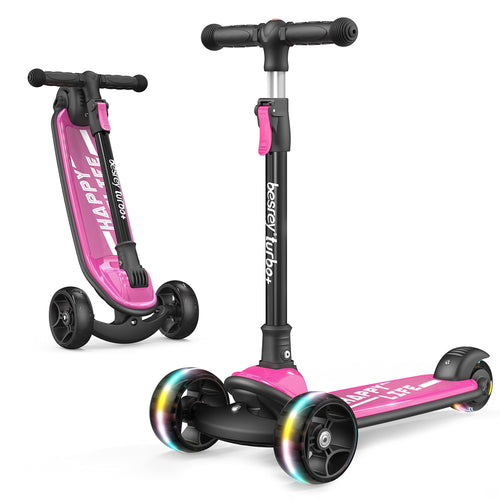 Kinderroller 3-Rad klappbar mit LED-Rädern, höhenverstellbar, Rosa