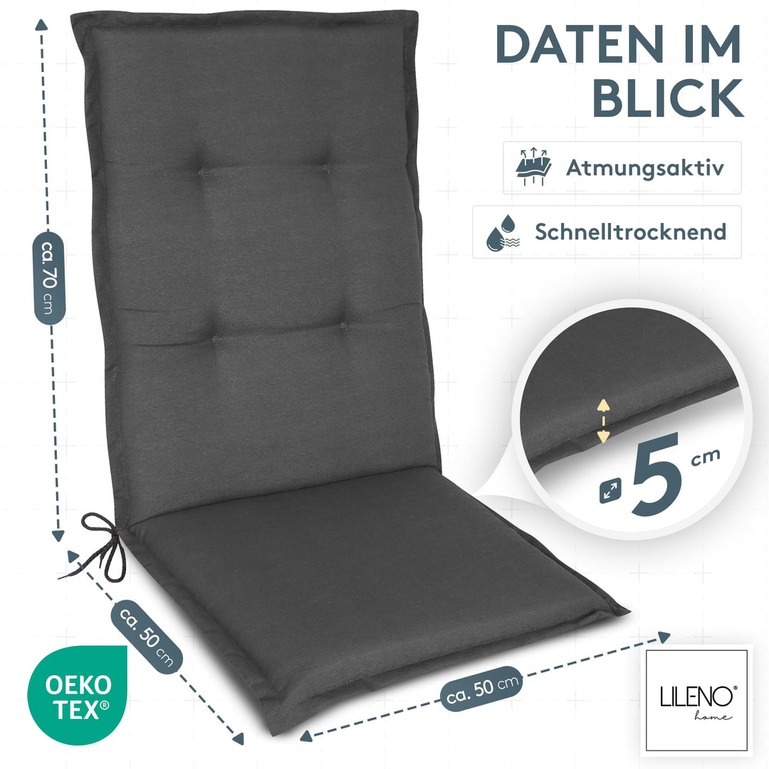 Hochlehner Auflagen 2er Set Anthrazit UV-beständig für Gartenstühle - Bild 6