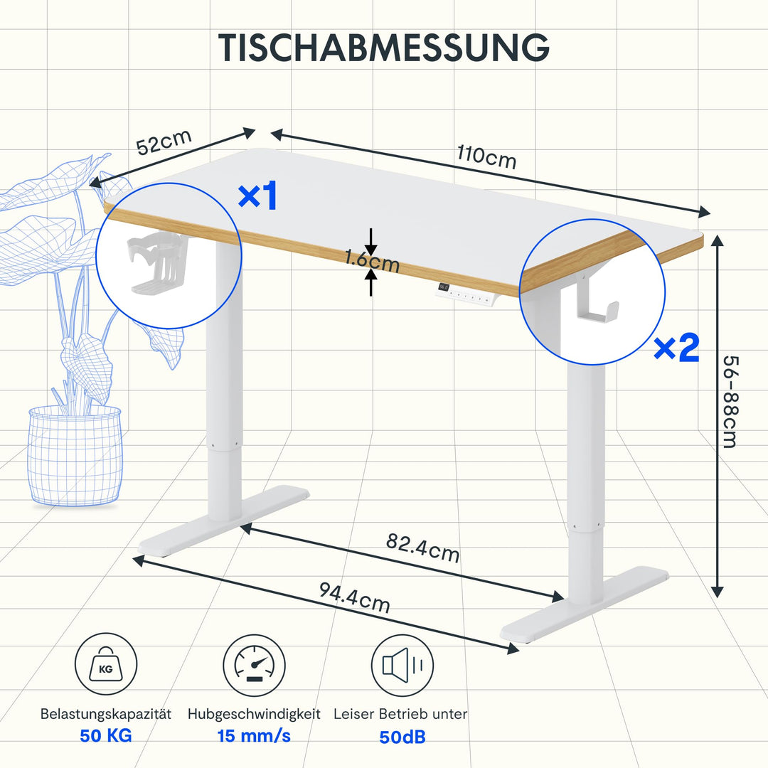 Kinderschreibtisch elektrisch höhenverstellbar 110x52 cm Weiss - Bild 2