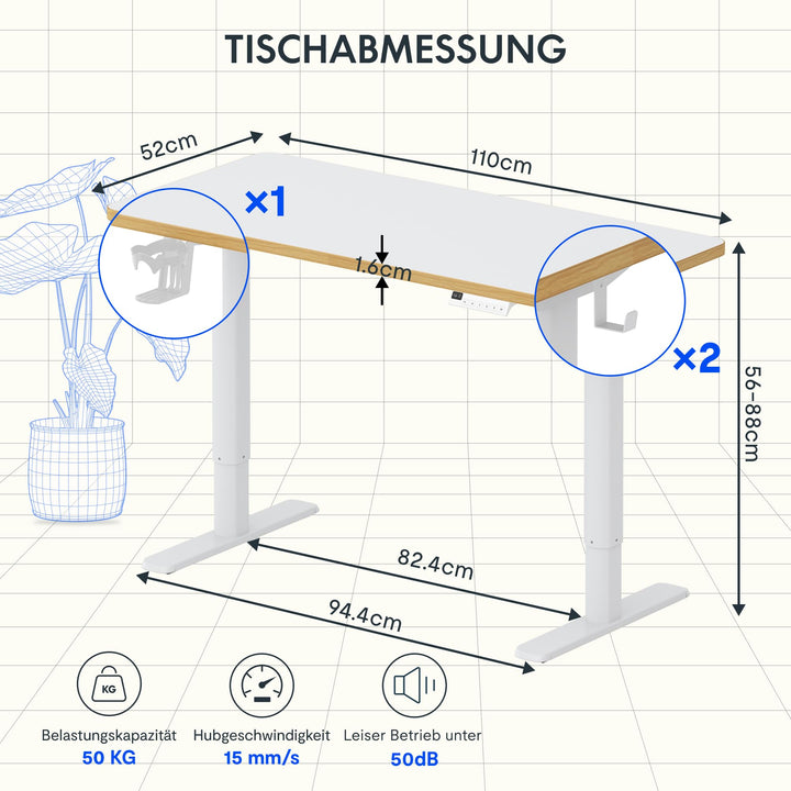 Kinderschreibtisch elektrisch höhenverstellbar 110x52 cm Weiss - Bild 2
