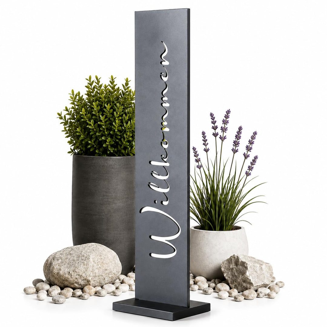 Willkommensschild Metall Aufsteller 77 cm schwarz für Garten und Haustür - Bild 2