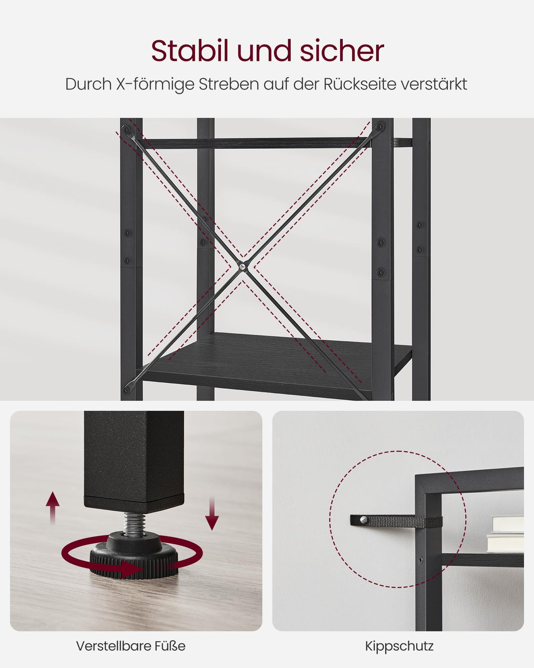 Bücherregal Industrial 6 Ebenen Stahl-Holz schmal 186 cm - Bild 6
