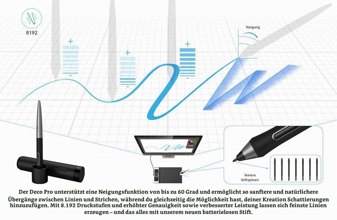 Grafiktablett 11x6 Zoll mit Touchpad 8192 Druckstufen 60° Neigung - Bild 5