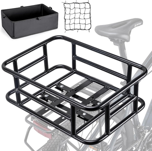 Fahrradkorb Hinten Stahl 30 kg Tragkraft mit Cargo-Netz und Liner