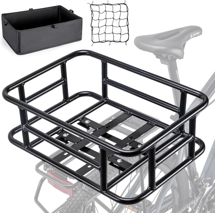 Fahrradkorb Hinten Stahl 30 kg Tragkraft mit Cargo-Netz und Liner