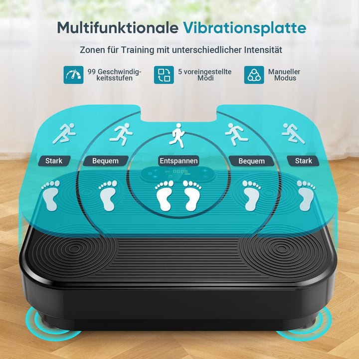 Vibrationsplatte 99 Stufen mit 5 Programmen &amp; 4 Fitnessbänder - Bild 2
