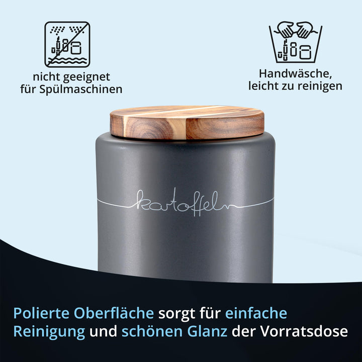 Vorratsdosen Set Keramik 3-teilig Kartoffel Zwiebel Knoblauch Bambus - Bild 7