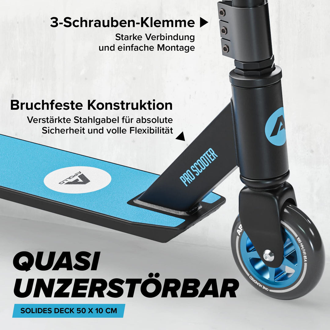 Stunt Scooter Aluminium 100mm Rollen ABEC-9 ab 6 Jahre Schwarz/Blau - Bild 4
