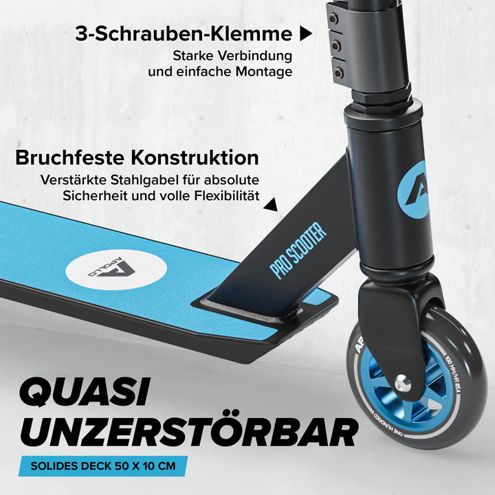 Stunt Scooter Aluminium 100mm Rollen ABEC-9 ab 6 Jahre Schwarz/Blau - Bild 4