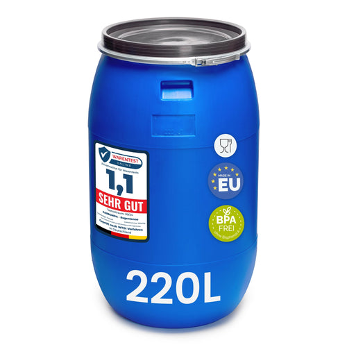 Regentonne 220L Weithalsfass HDPE lebensmittelecht Blau