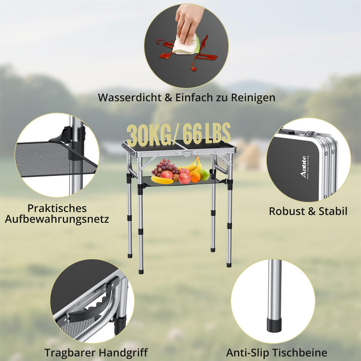 Campingtisch klappbar Aluminium 60x40cm 3 Höhenstufen schwarz - Bild 5