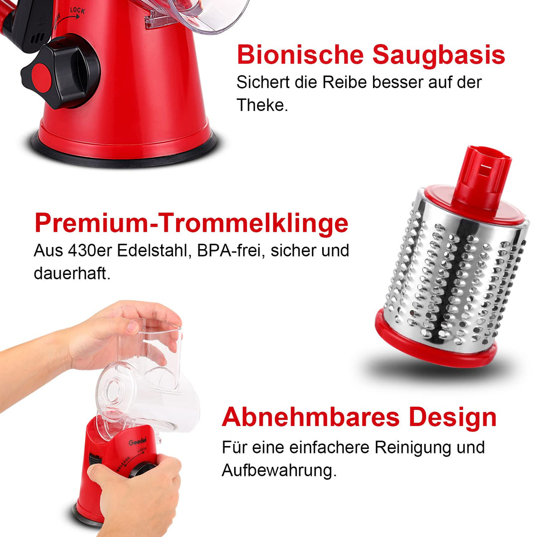 Trommelreibe mit Kurbel Edelstahlklingen für Käse und Gemüse - Bild 6