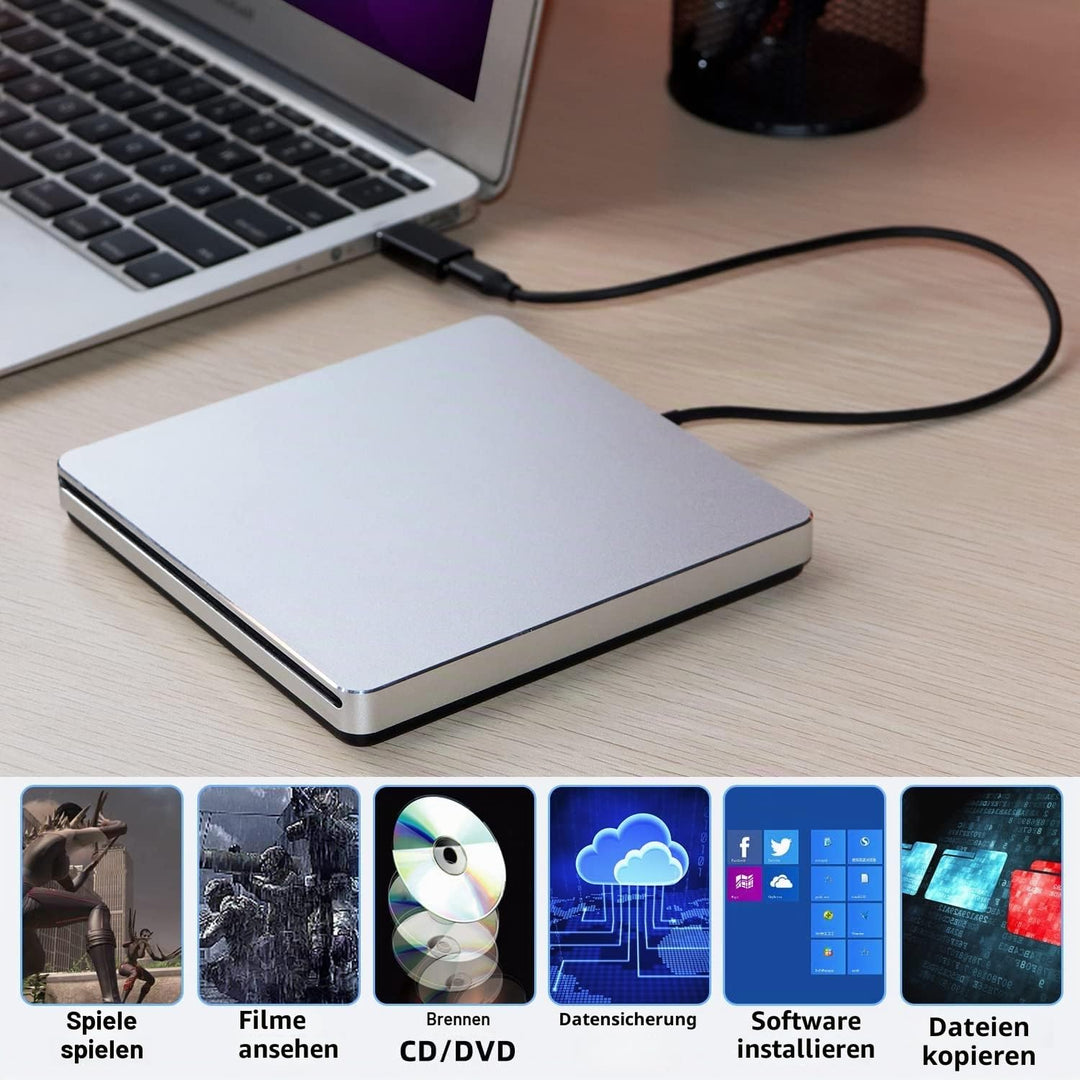 Externes CD DVD Laufwerk USB-C Slot-in Aluminium für MacBook Laptop - Bild 5