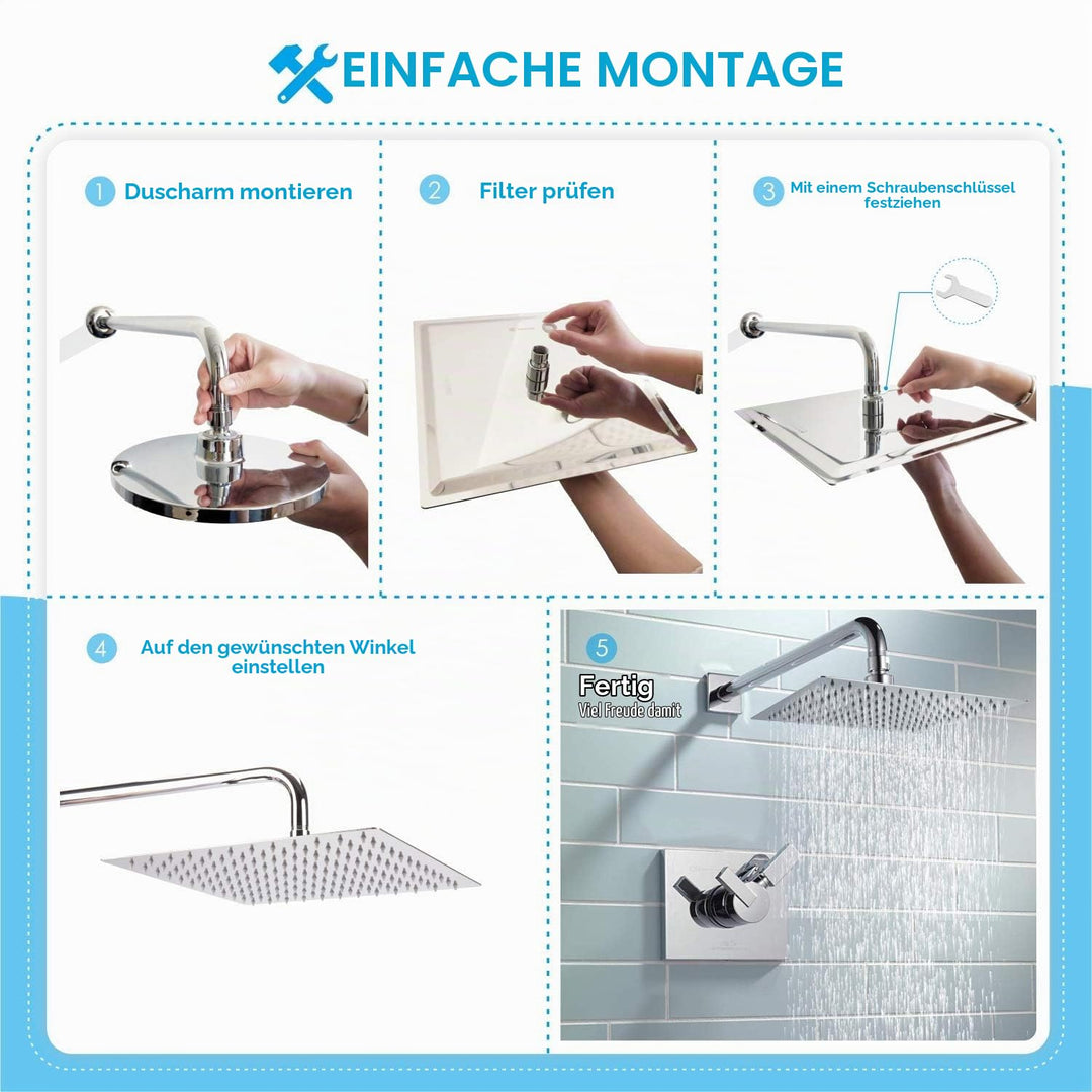 Regenduschkopf Edelstahl 304 quadratisch 40,5 cm Chrom Wand/Decke - Bild 9