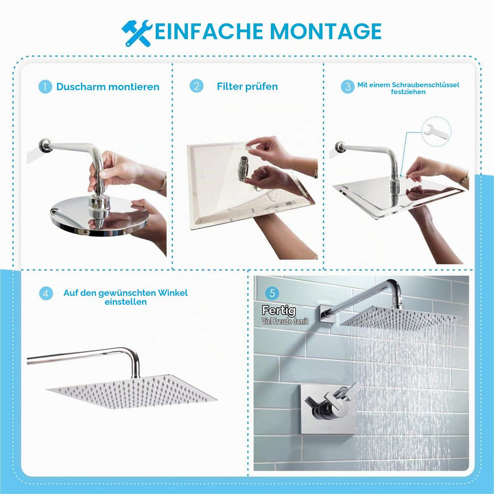 Regenduschkopf Edelstahl 304 quadratisch 40,5 cm Chrom Wand/Decke - Bild 9