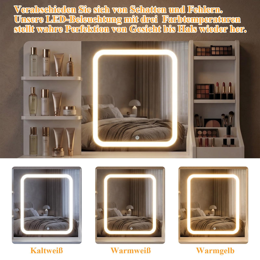 Schminktisch mit LED-Spiegel 7 Schubladen Schlafzimmer Weiss - Bild 3