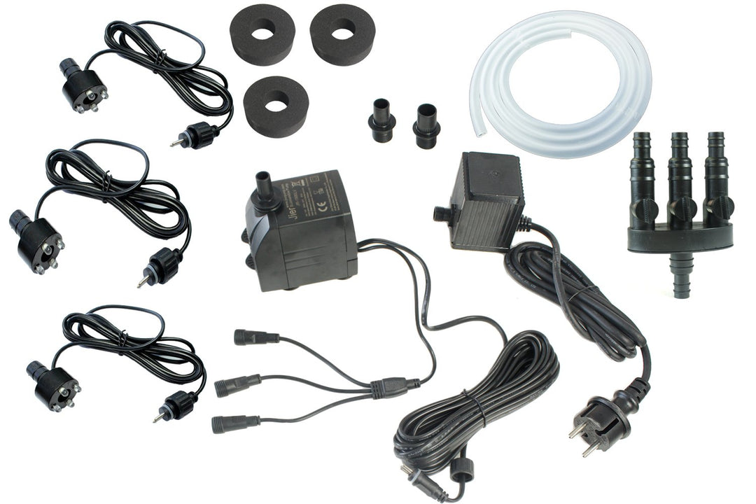 Springbrunnenpumpen-Set mit 3x LED kaltweiss 1500 L/H fuer Wasserspiele
