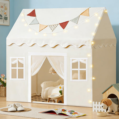 Kinderspielzelt Hausform 133x90x136 cm mit Matte und Lichterkette