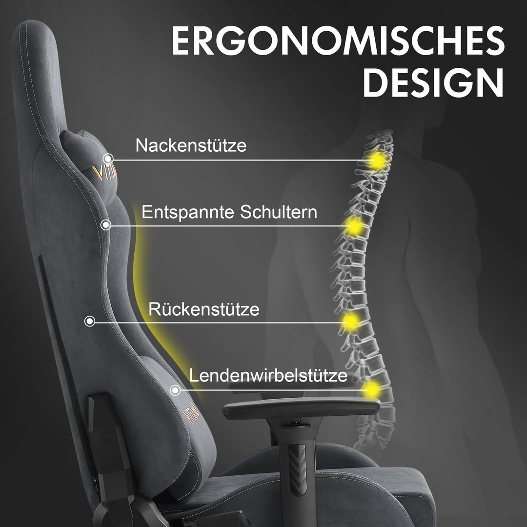 Gaming Stuhl Wildlederimitat ergonomisch mit Fussstuetze, Grau - Bild 5