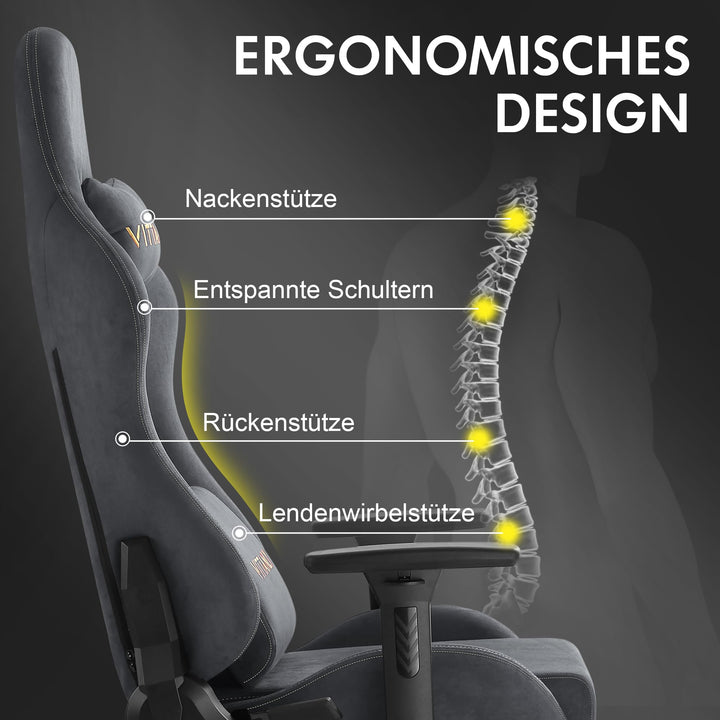 Gaming Stuhl Wildlederimitat ergonomisch mit Fussstuetze, Grau - Bild 5