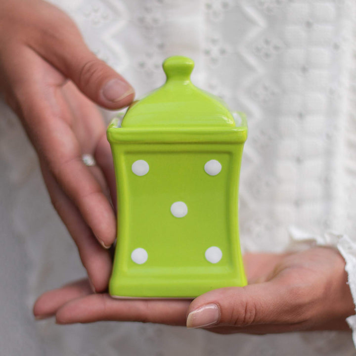 Keramik Vorratsdose mit Deckel 150 ml Grün Weiss Polka Dots