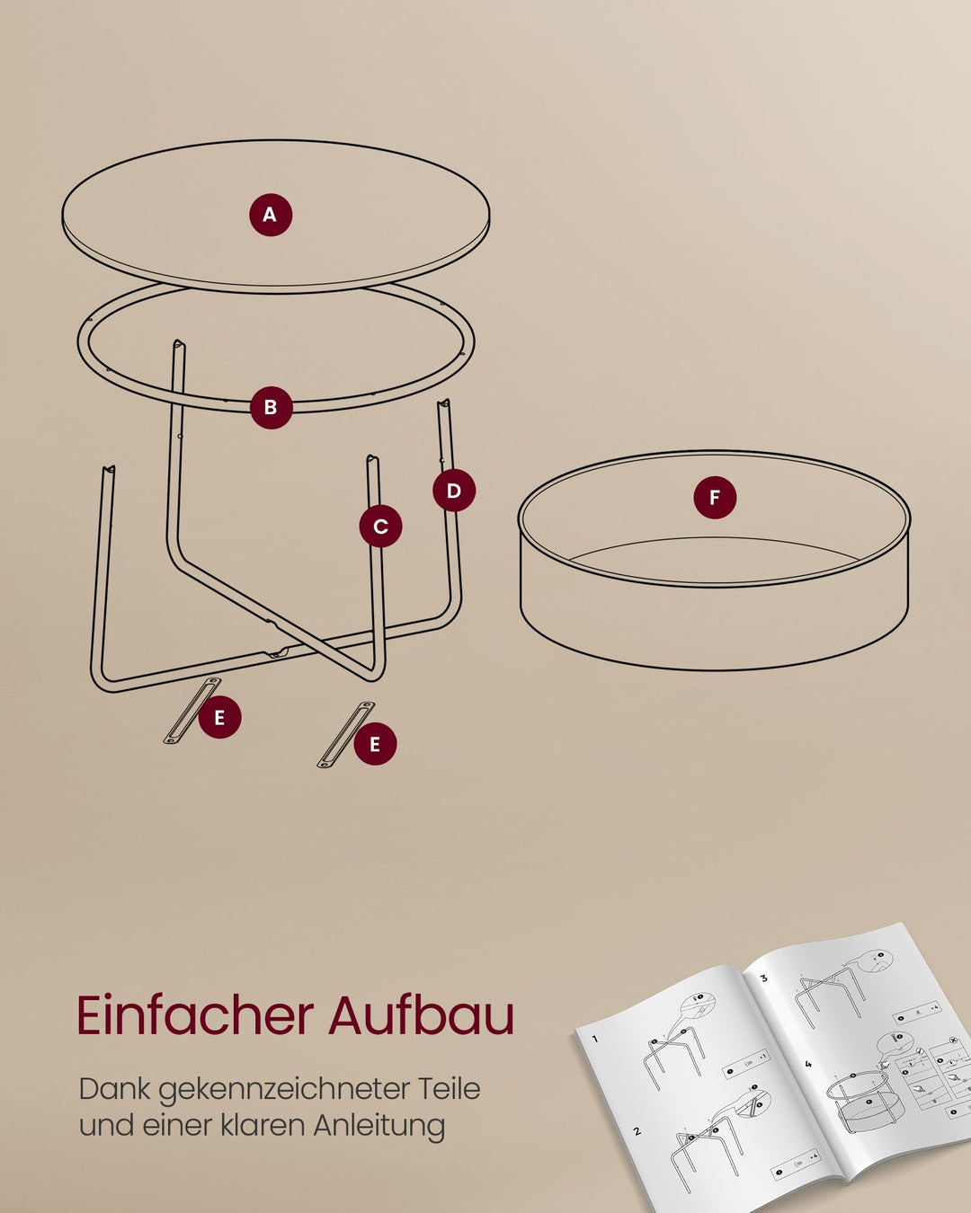 Couchtisch rund mit Stoffkorb 75x75x45 cm Wohnzimmer - Bild 6