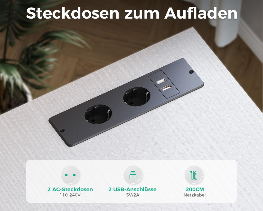Eckschreibtisch 140x80 cm mit Steckdose und 6 Schubladen, Weiss