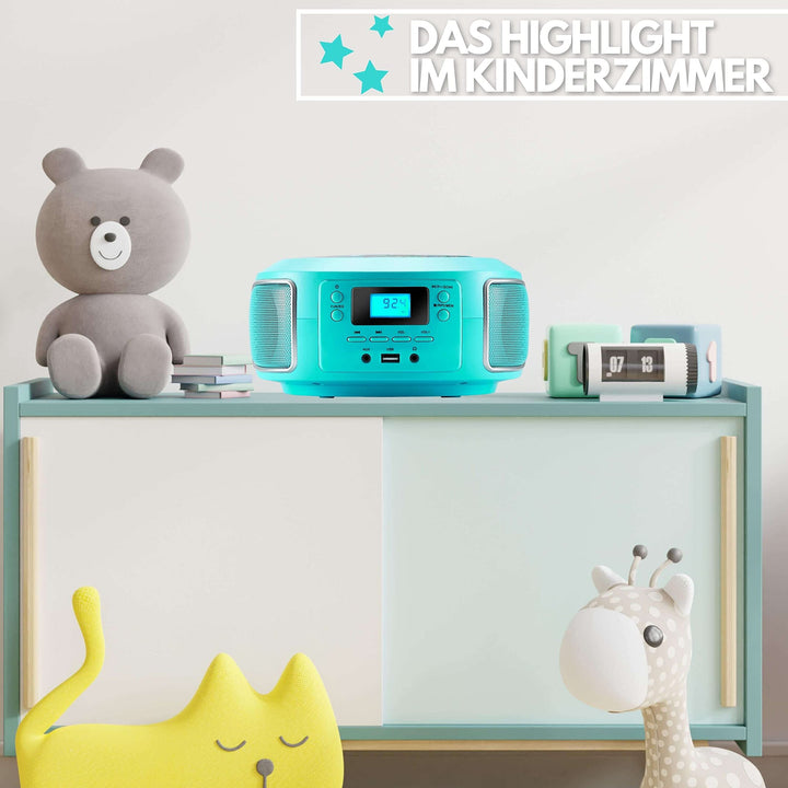 CD-Radio Boombox Kompakt mit FM, USB &amp; AUX in Grün - Bild 6