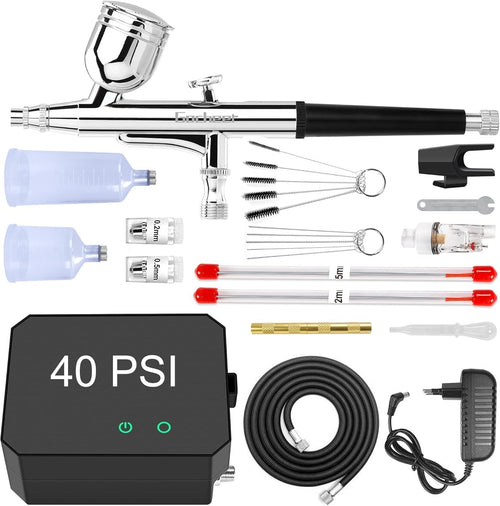 Airbrush Set mit Kompressor 40 PSI Dual-Action 0,2/0,3/0,5 mm Düsen