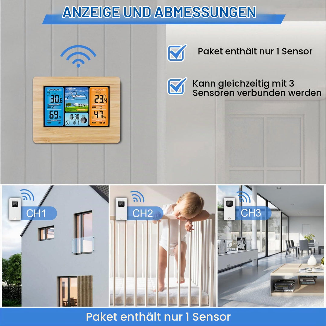 Funkwetterstation Farbdisplay mit Außensensor, Wecker &amp; Luftdruck - Bild 5
