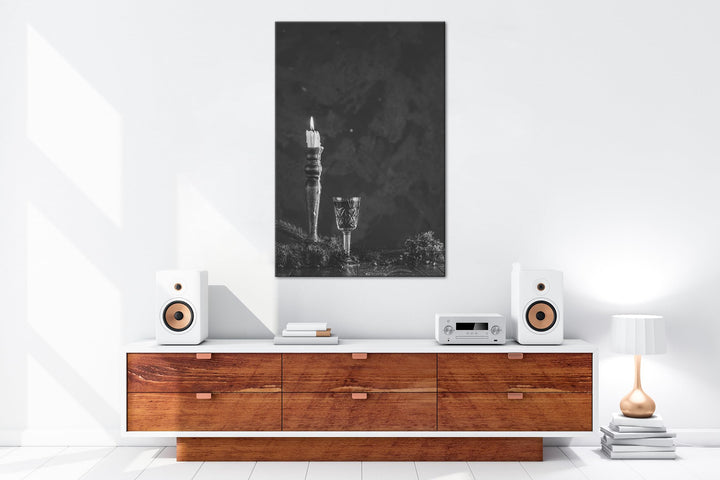 Leinwandbild Sektglas Kerze Schwarz-Weiss 80x60 cm Keilrahmen - Bild 5