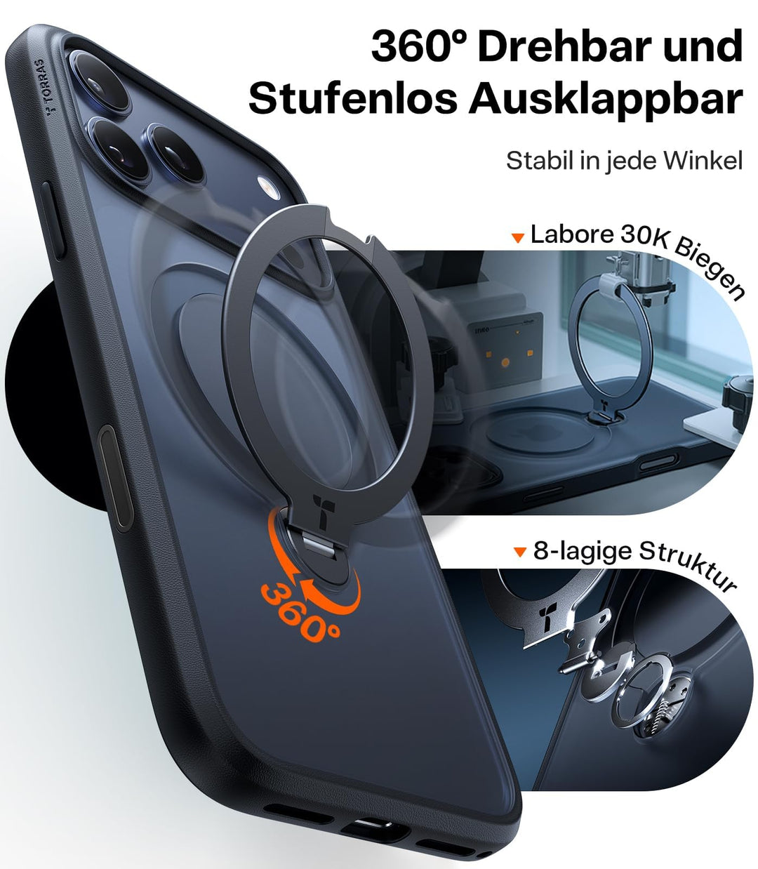 iPhone 17 Pro Hülle mit 360° MagSafe-Ständer stoßfest Schwarz - Bild 4