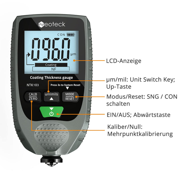 Schichtdickenmessgerät Autolack 0–1500 µm Stahl &amp; Aluminium LCD - Bild 5