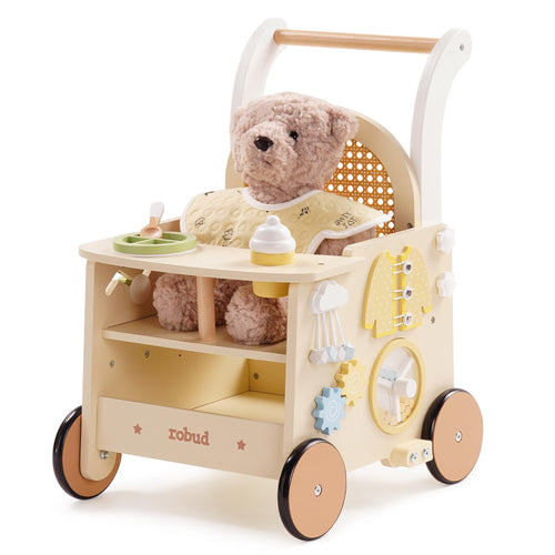 Lauflernhilfe Holz 2-in-1 Puppenwagen mit Activity Board ab 10 Monate