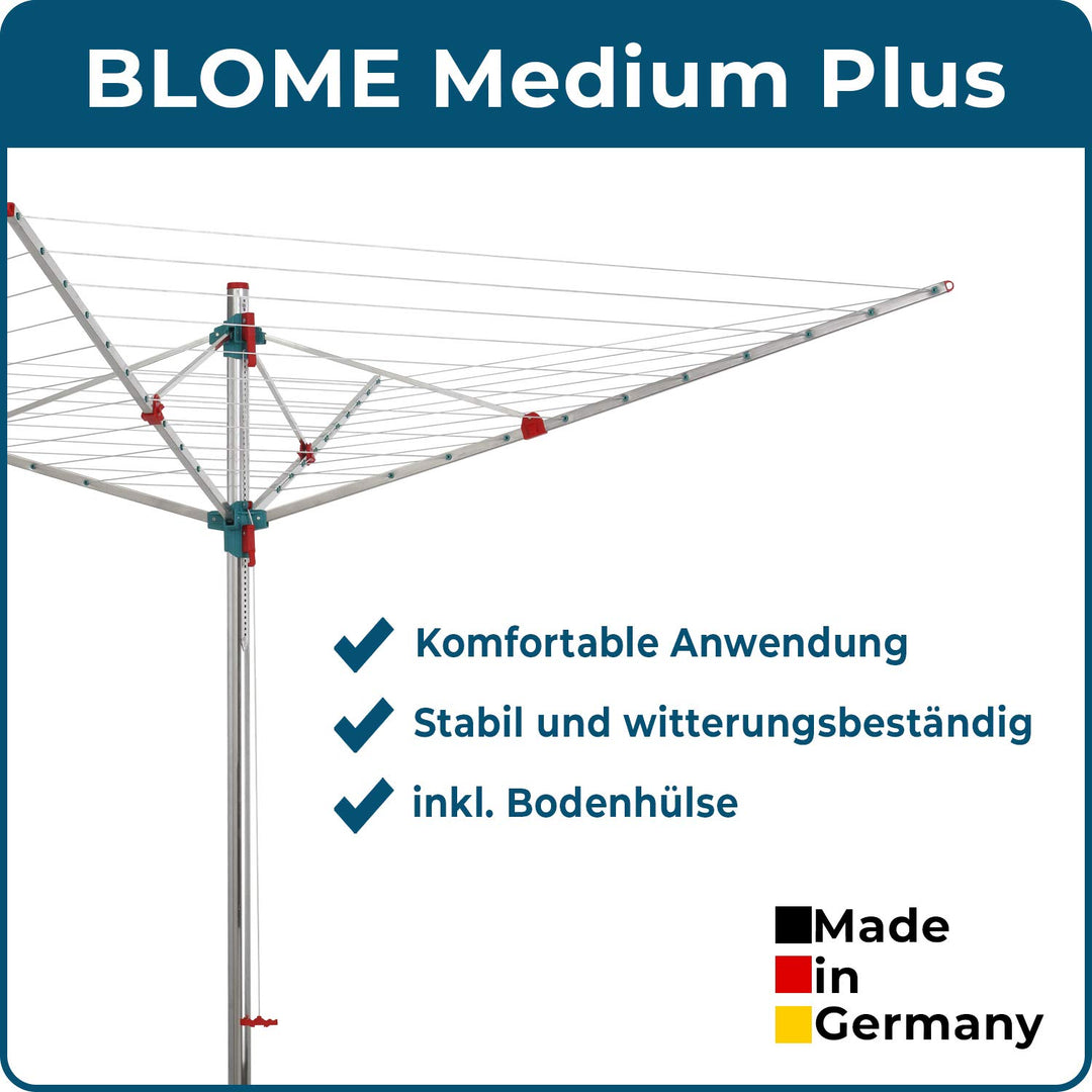 Wäschespinne Aussen 60m Aluminium höhenverstellbar mit Bodenhülse - Bild 2