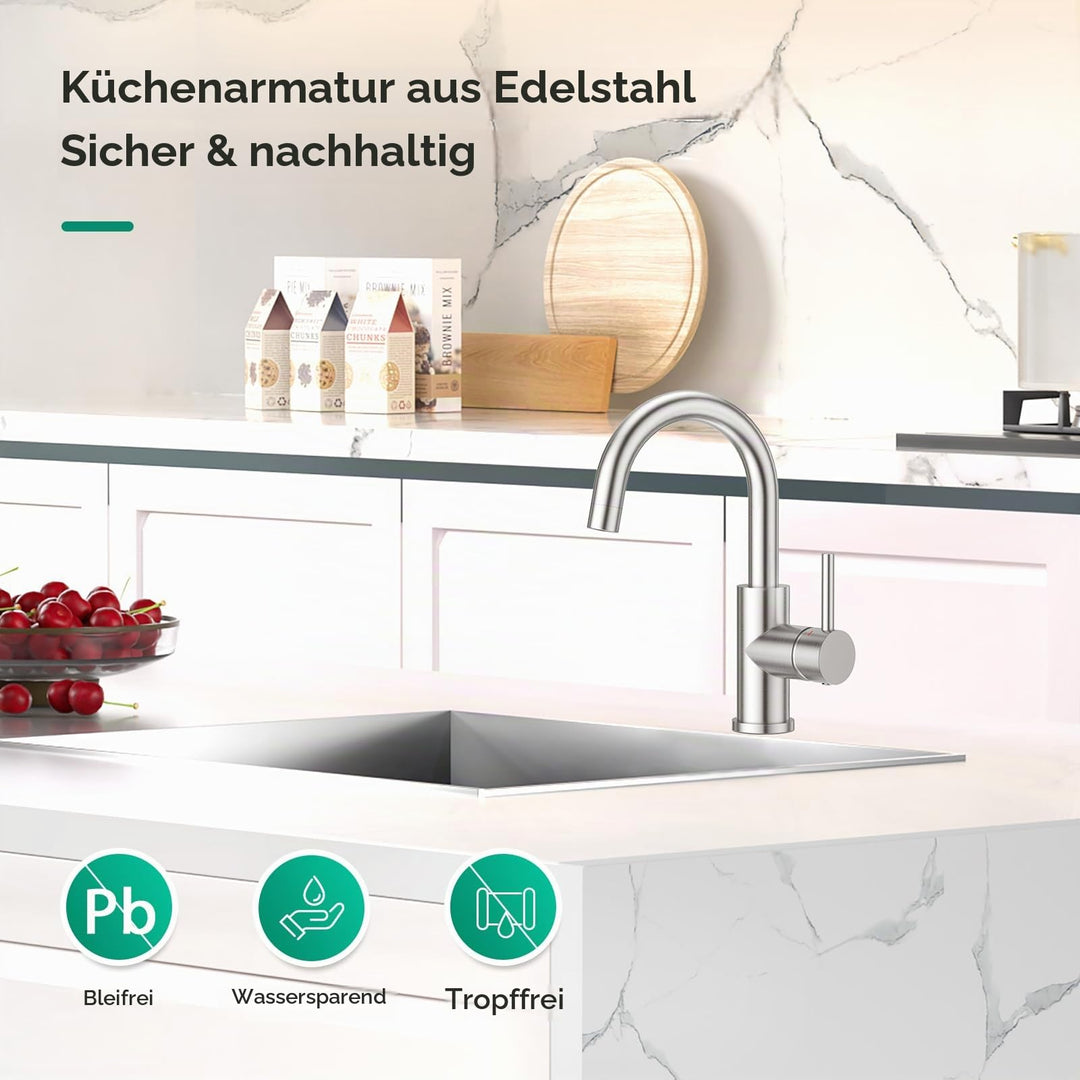 Küchenarmatur Edelstahl 304 mit 360°-Schwenkauslauf wassersparend - Bild 2