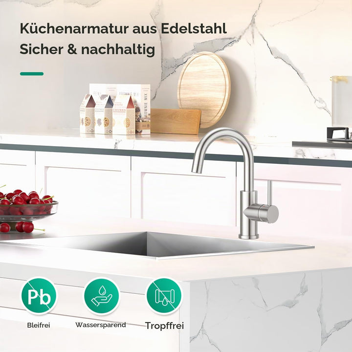 Küchenarmatur Edelstahl 304 mit 360°-Schwenkauslauf wassersparend - Bild 2