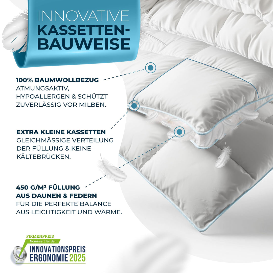 Daunendecke 200x200 cm Ganzjahres Kassettenbett 100% Baumwolle - Bild 4