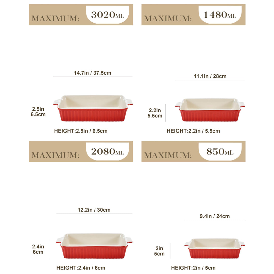 Auflaufformen Set Keramik 4-teilig Rot 24–37 cm Ofenform - Bild 2