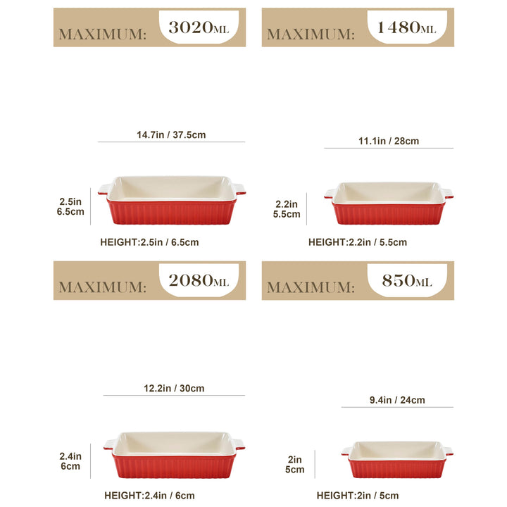 Auflaufformen Set Keramik 4-teilig Rot 24–37 cm Ofenform - Bild 2