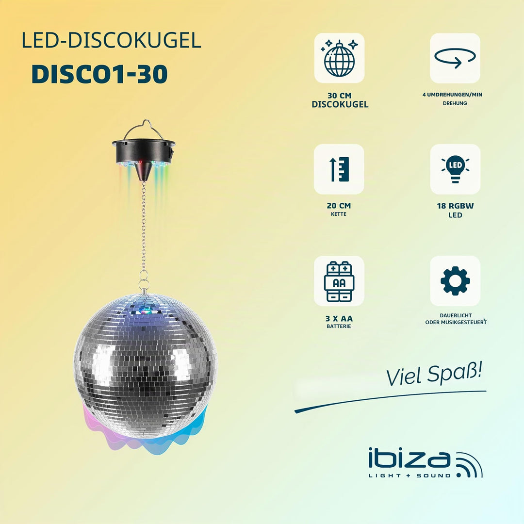 Spiegelkugel 30cm mit 18 RGBW LEDs Musiksteuerung batteriebetrieben - Bild 3