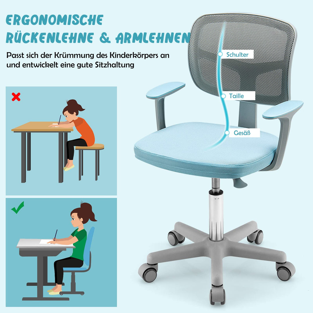 Kinderschreibtischstuhl höhenverstellbar 40-54 cm Sitz drehbar Blau - Bild 8