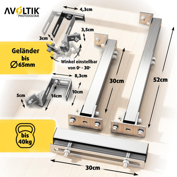 Balkonkraftwerk Halterung eckig Aluminium 0-30° neigbar für 2 Solarmodule - Bild 2