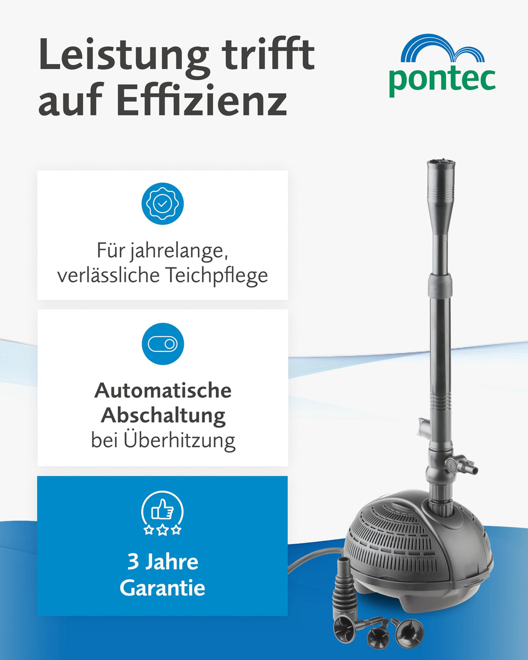 Teichpumpe Springbrunnen 1500 l/h 25W mit 4 Fontänenaufsätzen - Bild 3
