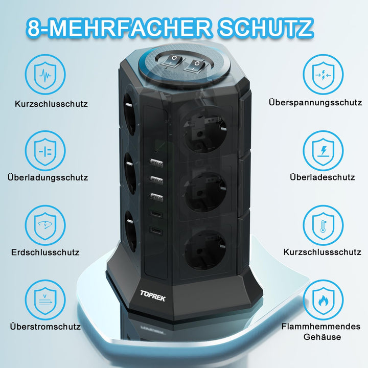 Turmsteckdose 17-in-1 mit USB-C, 12 Steckdosen, Überspannungsschutz - Bild 4