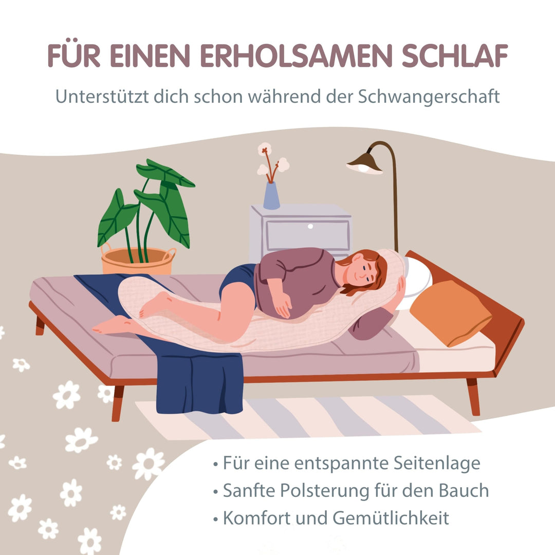 Stillkissen &amp; Schwangerschaftskissen 180cm Musselin Baumwolle Sandbeige - Bild 5