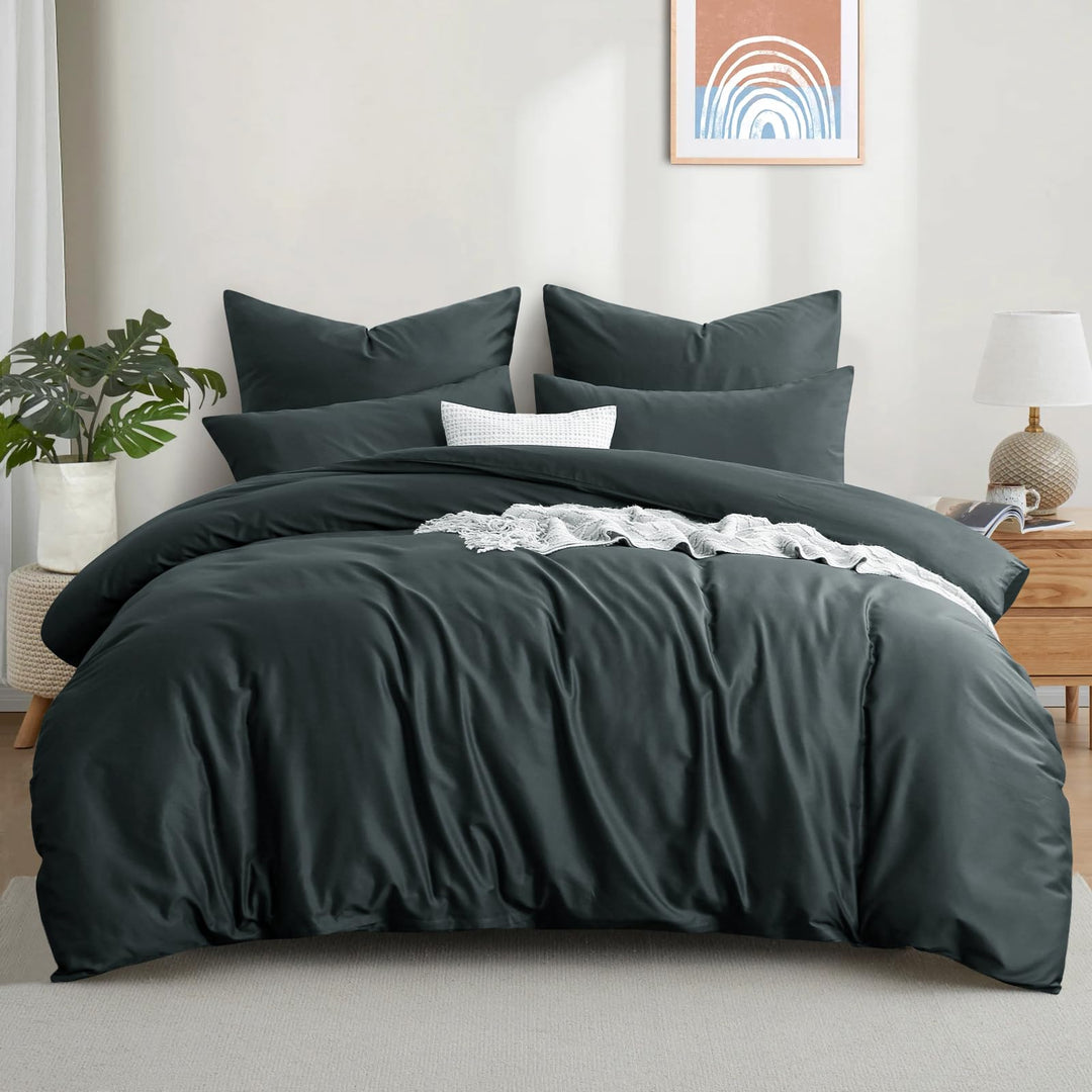 Bettwäsche-Set 200x200 Baumwolle Anthrazit mit Kissenbezügen 80x80 - Bild 2