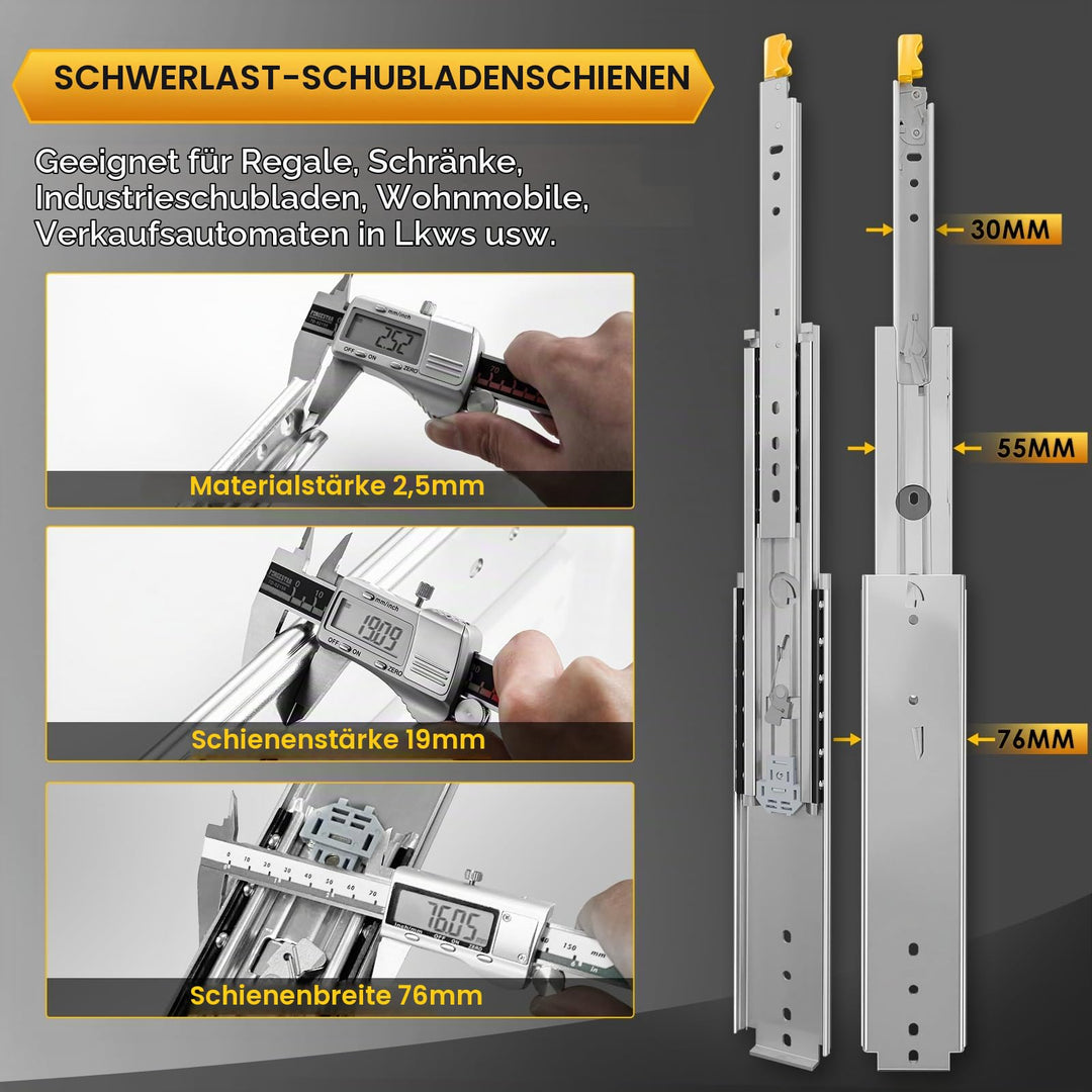 Schubladenschiene Vollauszug 1100mm Schwerlast 130kg mit Verriegelung - Bild 4